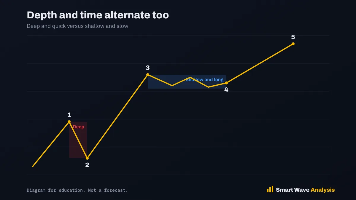 Depth and time alternate too Alternation diagram comparing a deep quick wave 2 with a shallow slow wave 4