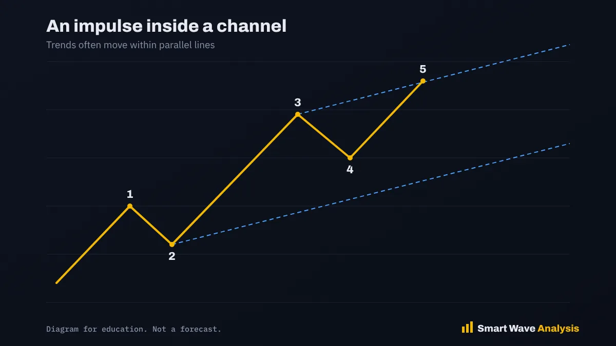 An impulse inside a channel Five wave impulse diagram drawn inside a parallel trend channel