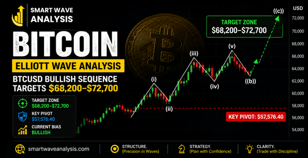 Bitcoin Elliott Wave Analysis: BTCUSD Bullish Structure Eyes $68,200–$72,700